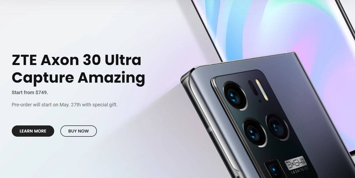 Смартфон ZTE Axon 30 Ultra с продвинутой камерой выходит на глобальном рынке
