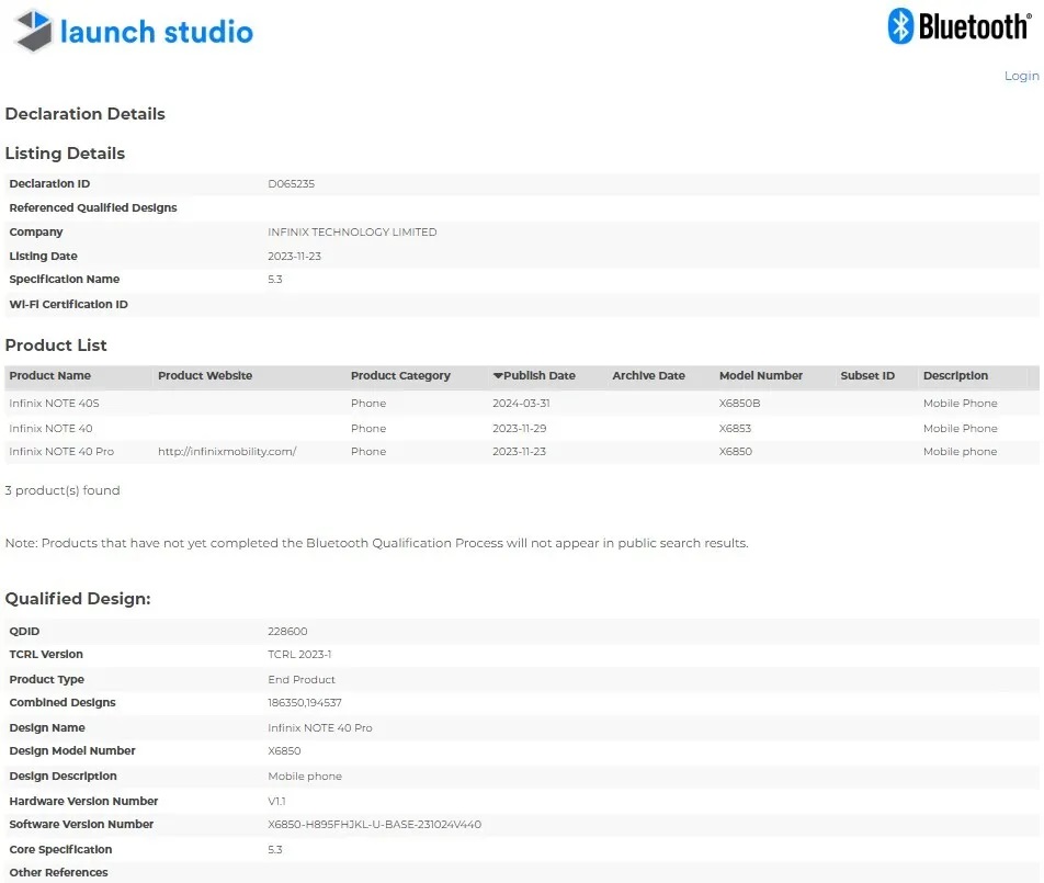 Infinix Note 40S проходит сертификацию FCC и Bluetooth SIG