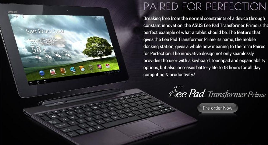 Планшет Asus Eee Pad Transformer Prime доступен для предварительных заказов